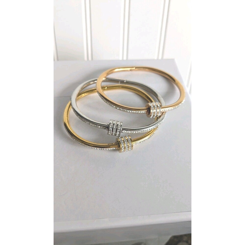 Stackable 3 Stainless 3 color CZ Bangles Bracelet